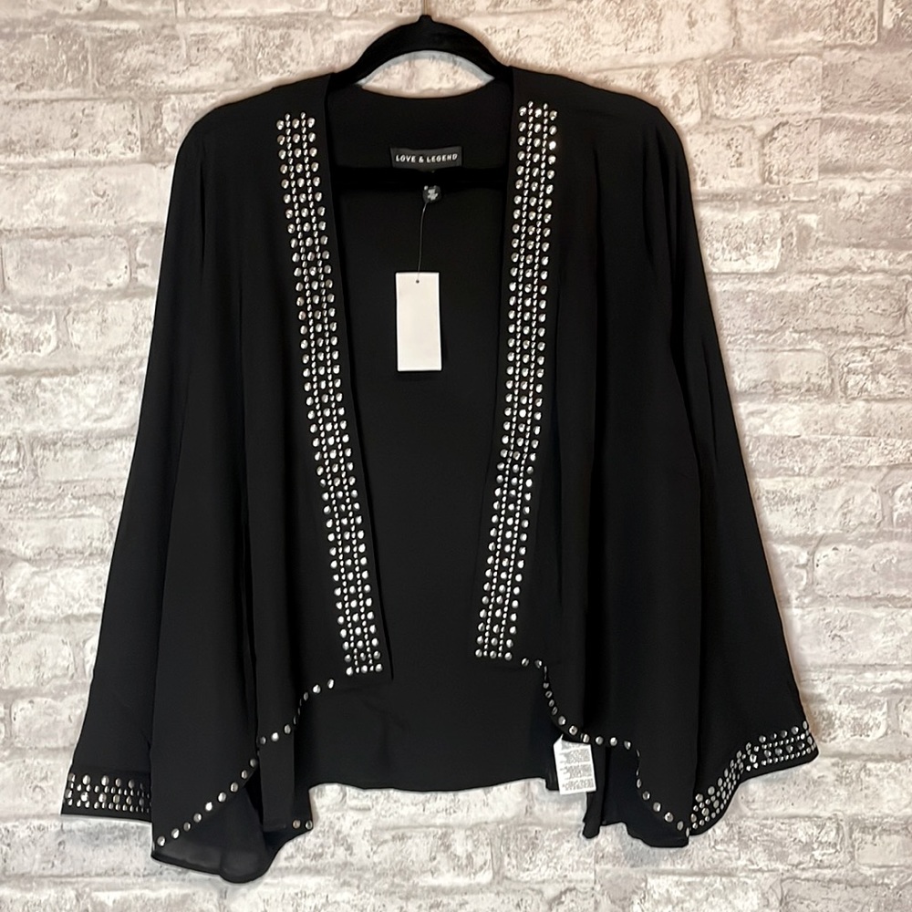 Love & Legend Black/Silver Embellished Open Front Cardigan woman’s size 18